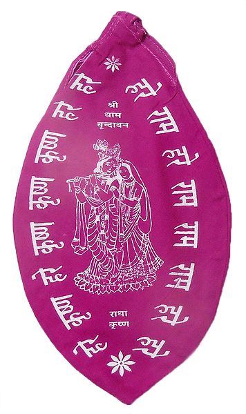 Dark Pink Japamala Bag with Radha Krishna Print
