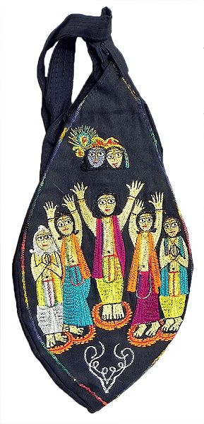 Embroidered Pancha Gosain on Black Japa Mala Bag