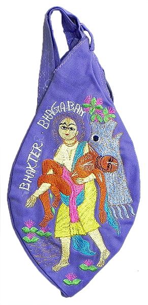 Embroidered Chaitanyadev Carrying Haridas Swami on Mauve Japa Mala Bag