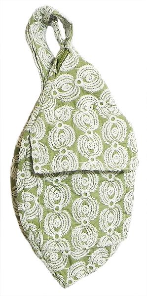 White Embroidery on Green Japa Mala Bag