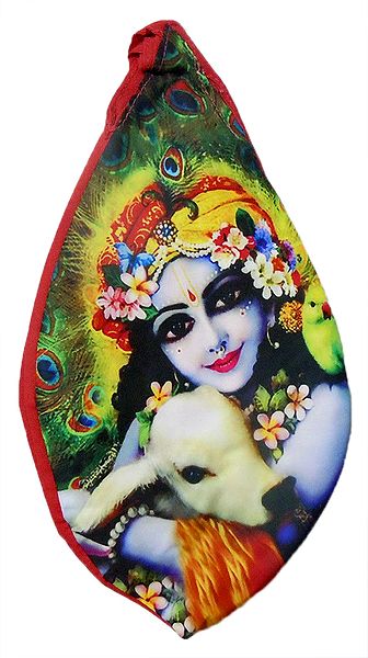 Gopala Krishna with Cow Print on Red Japa Mala Bag