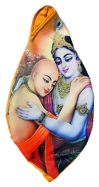 Krishna, Chaitanyadev Print on Saffron Japamala Bag