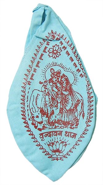Cyan Blue Japamala Bag with Radha Krishna Print