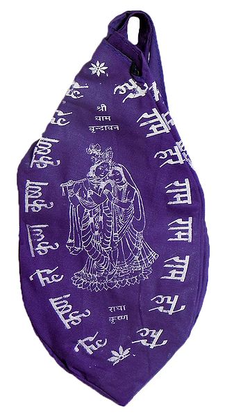 Dark Purple Japamala Bag with Radha Krishna Print
