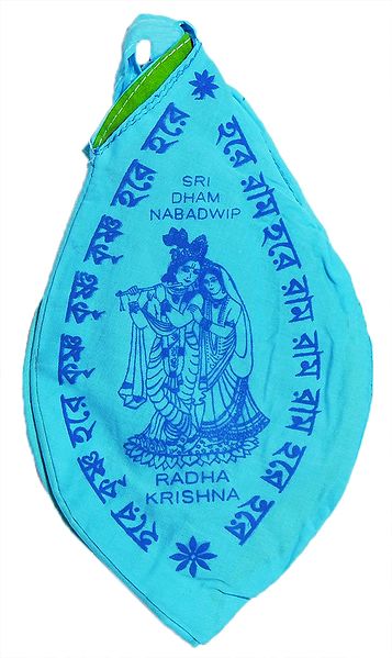 Cyan Blue Japamala Bag with Radha Krishna Print