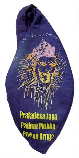 Narasimha Avatar Print on Purple Japamala Bag