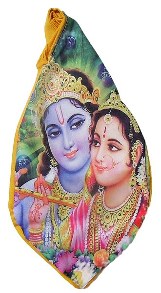 Radha Krishna Print on Saffron Japamala Bag