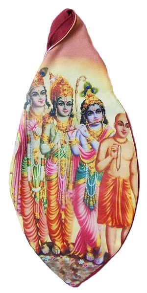 Ram, Lakshman, Krishna and Chaitanyadev Print on Red Japamala Bag