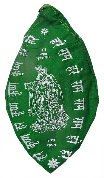 Green Japamala Bag with Radha Krishna Print