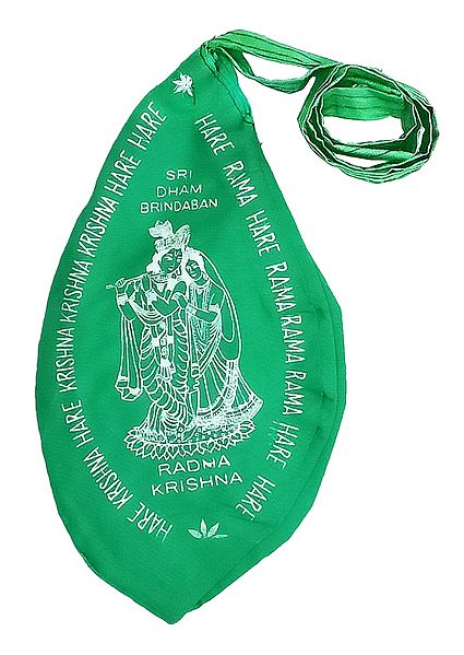 Green Japamala Bag with Radha Krishna Print