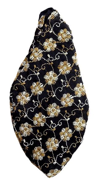 Embroidered Black Cotton Japa Mala Bag