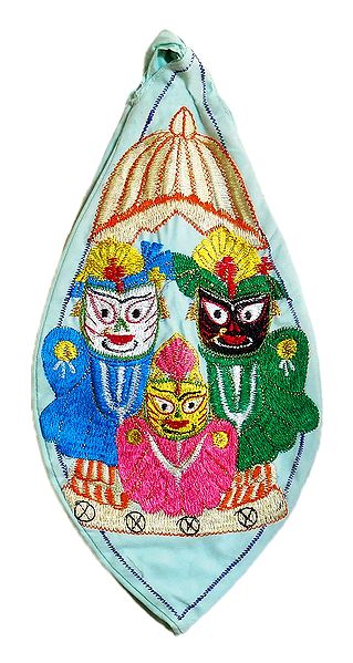 Embroidered Jagannathdev on Red Cotton Japa Mala Bag