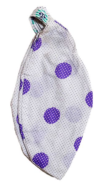 Purple Print on White Cotton Japa Mala Bag