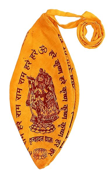Saffron Japa Mala Bag with Radha Krishna Print