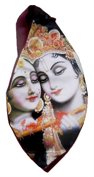 Radha Krishna Print On Maroon Polyester Bag Length 10 Inches