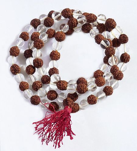 Crystal and Rudraksha Beads Japamala