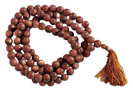 Buddhist Prayer Mala with Sun Stone Beads