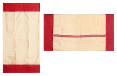 Cream Color Sari with Red Border for Performing Puja