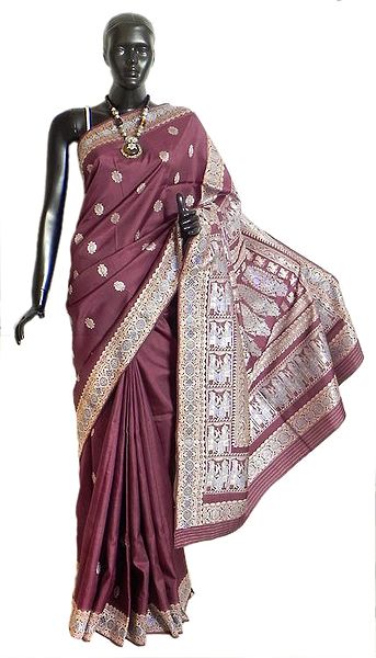 Royal Purple Baluchari Silk Saree with All-Over Boota and Woven King and Queen Design on the Pallu