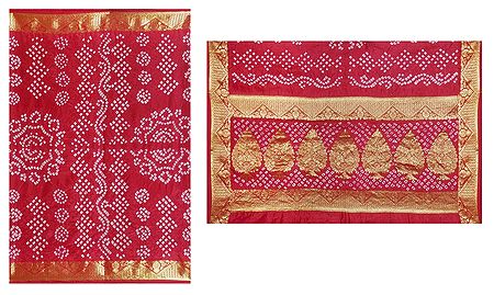Red Art Silk Wrinkled Bandhni Saree with Golden Border and Pallu