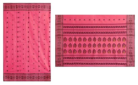 Black Boota on Rose Pink Tangail Saree with Border and Pallu