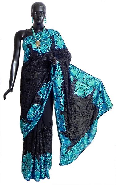 Black Georgette Saree with Parsi Embroiderey