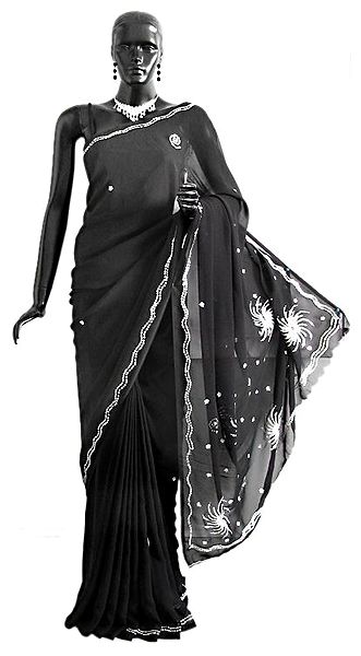 Black Saree with Silver Sequin Work