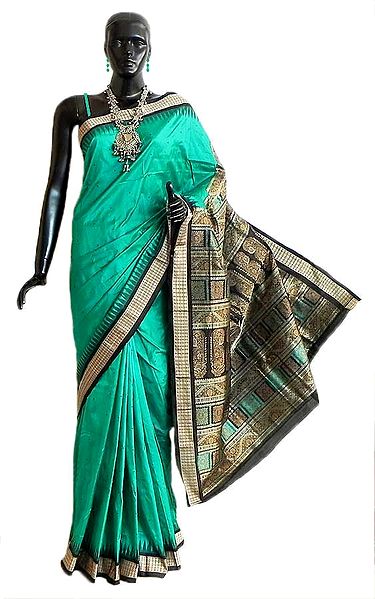 Dark Emerald Green Bomkai Orissa Silk Saree with All-Over Boota with Border and Gorgeous Pallu