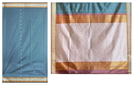 Grey Cotton Silk Saree with Weaved Border and All-Over Boota