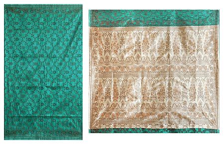 Cyan Green Ghicha Silk Sari with Beige Pallu