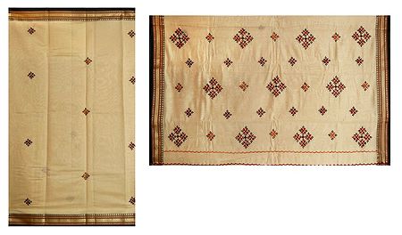 Ivory Cotton Silk Kota Saree with Embroidery