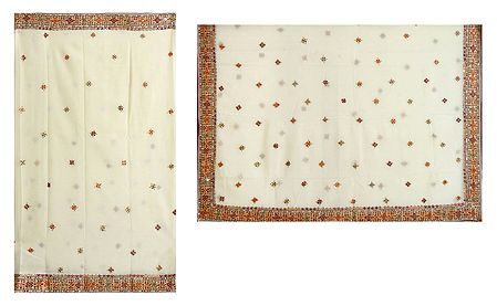 Ivory Georgette Saree with Embroidery and Sequin Work