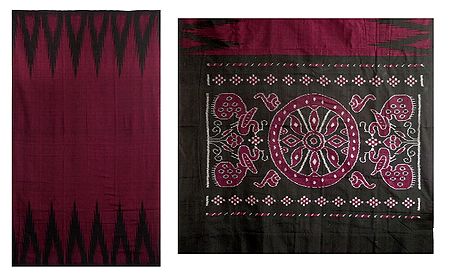 Ikkat Design on Dark Red Cotton Saree