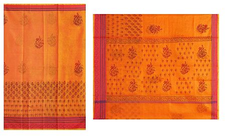Print on Dark Yellow Cotton Silk Kota Sari