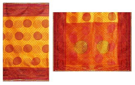 Bandhni Print on Yellow Cotton Silk Kota Sari with Red Border 