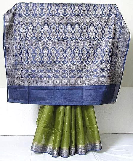 Olive Green Banarasi Silk Tussar sari
