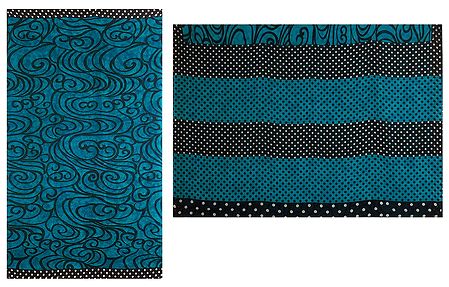 Black Print on Blue Synthetic Sari