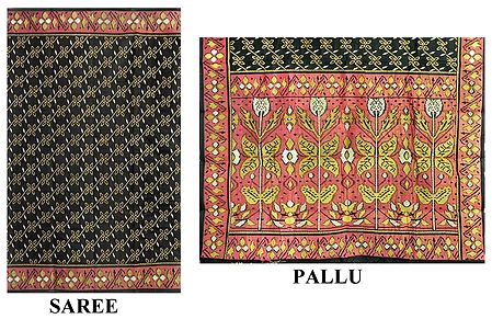 Patan Patola Print on Black Cotton Saree with Border and Pallu