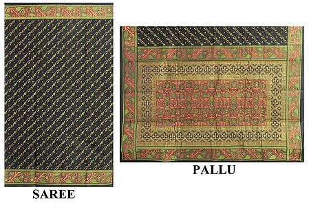 Patan Patola Print on Black Cotton Saree with Border and Pallu
