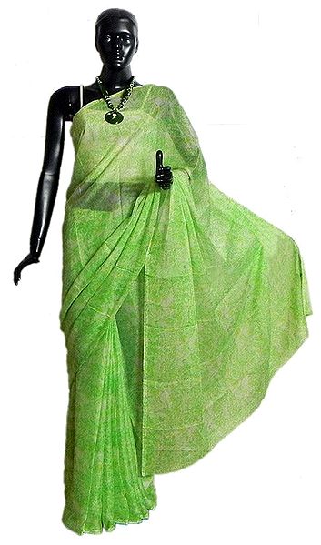 Printed Green Chiffon Saree