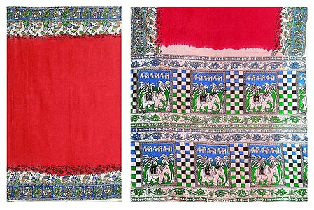 Red Cotton Silk Saree with Block Print Border and Pallu
