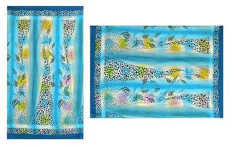 Print on Light Blue Synthetic Saree