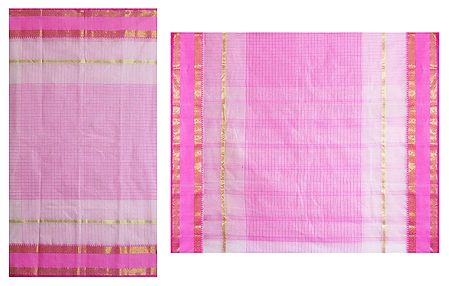 Pink with White Check Bengal Cotton Tant Saree