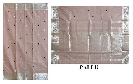 Puce Brown Tangail Saree with Black and Silver Zari Boota All-Over with Silver Zari Border