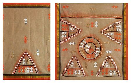 Hand Painted Beige Bengal Tant Saree
