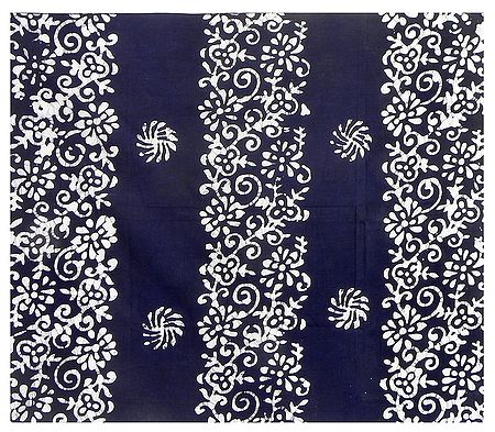 White Batik Print on Dark Blue Cotton Head Scarf