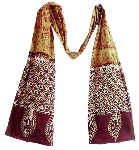 Maroon and White Batik on Yellow Stole                                                                                                                              