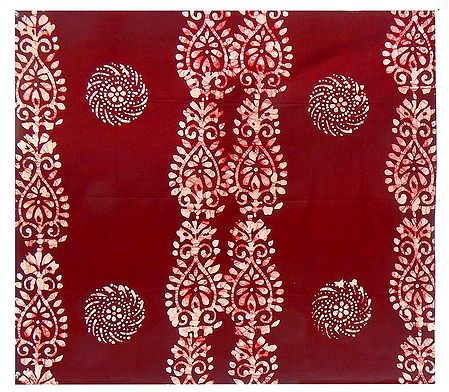 White Batik Print on Red Cotton Head Scarf