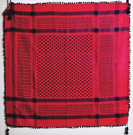 Muslim Woven Red with Black Cotton Scarf