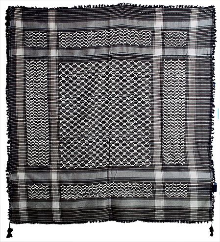Muslim Woven Black with White Cotton Scarf